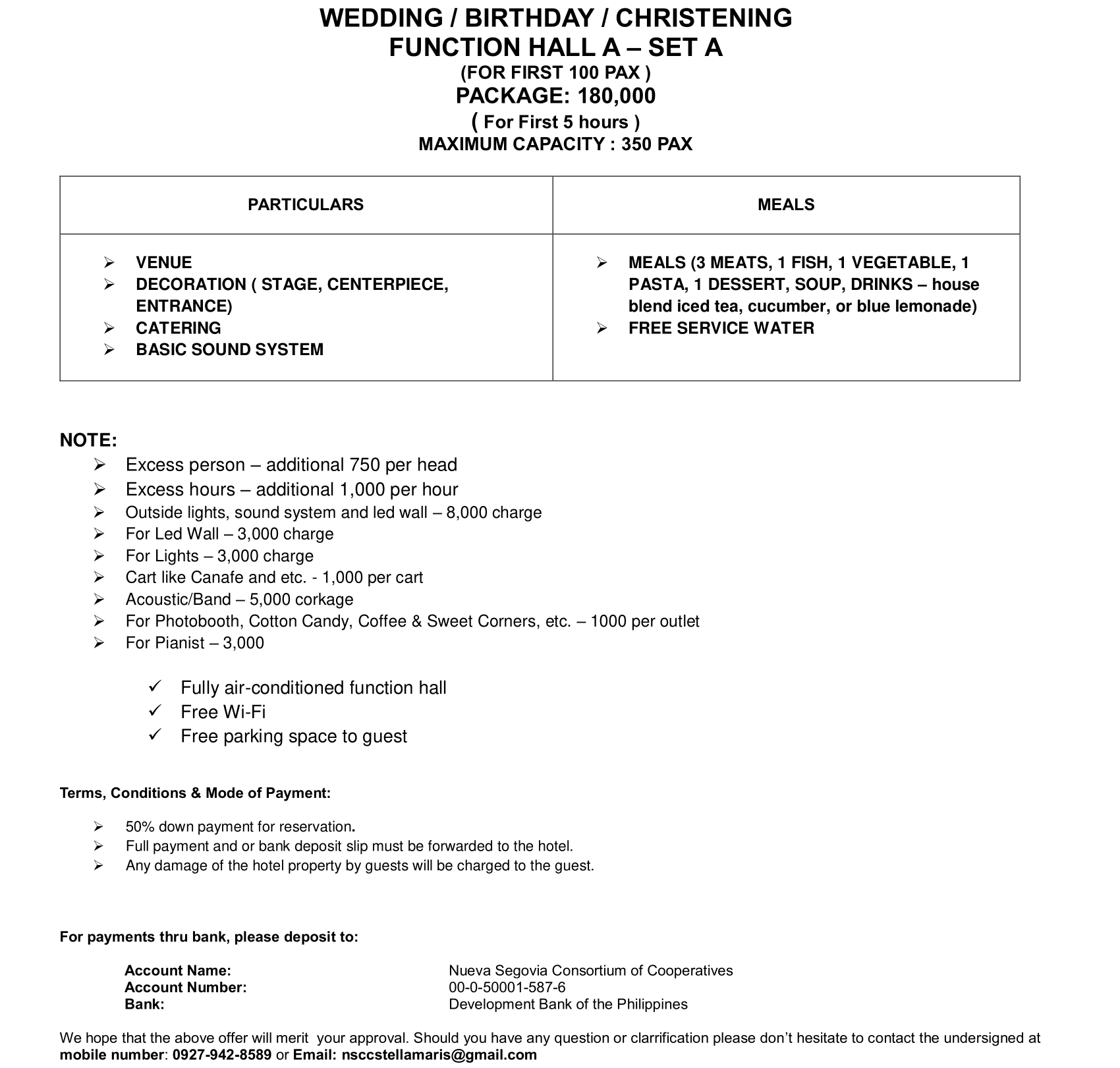 WEDDING / BIRTHDAY / CHRISTENING FUNCTION HALL A – SET A